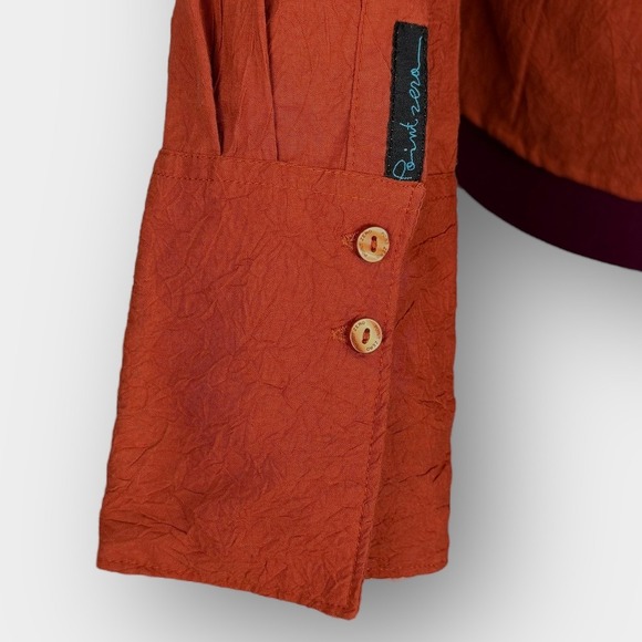 Point Zero Nicole Benisti embroidered crinkle button blouse XL women - Picture 6 of 9